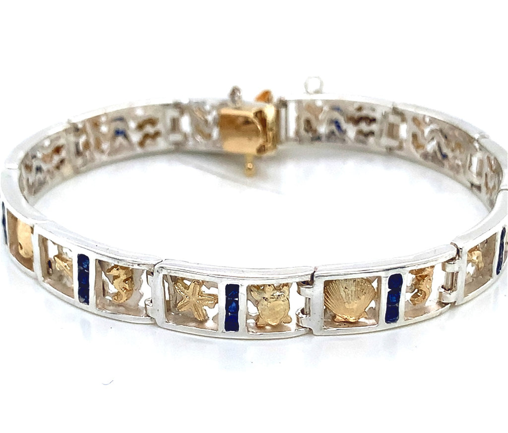 Handcrafted Sterling Silver & 14k Gold Reef Link Bracelet with Sapphires