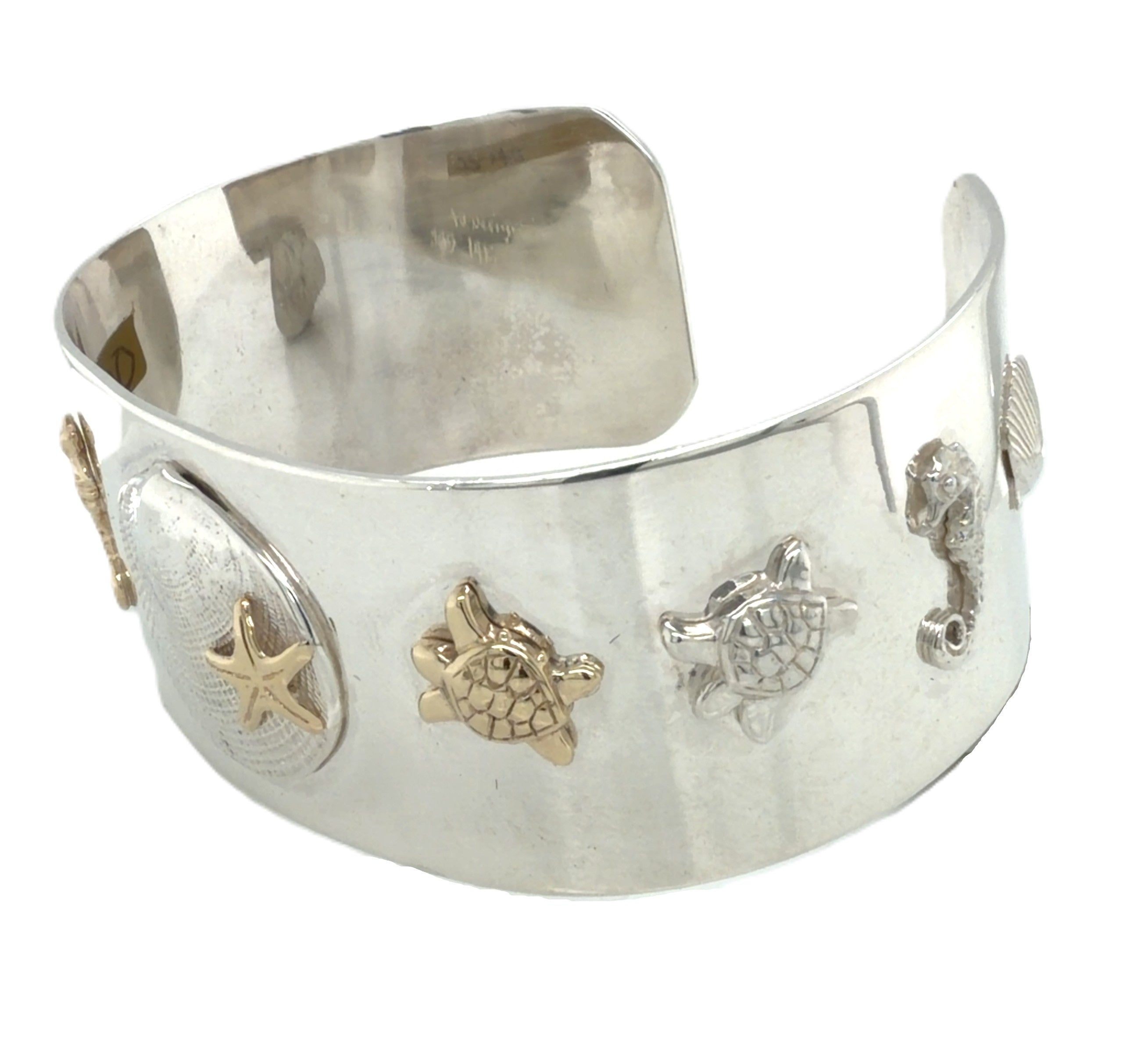 Sterling Silver & 14k Gold Sea Creatures Cuff Bracelet