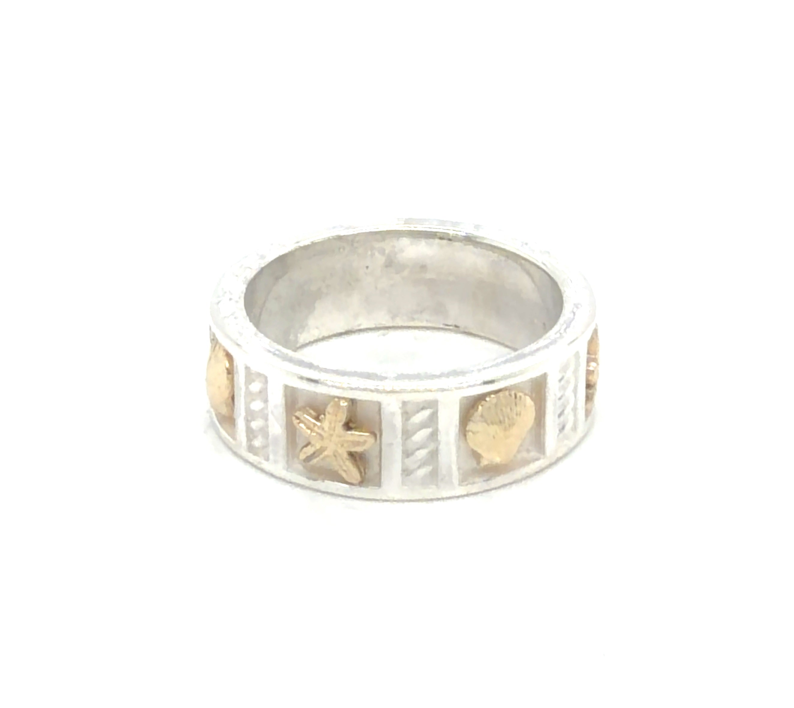 Handcrafted Sterling Silver & 14k Gold Shell & Starfish Ring