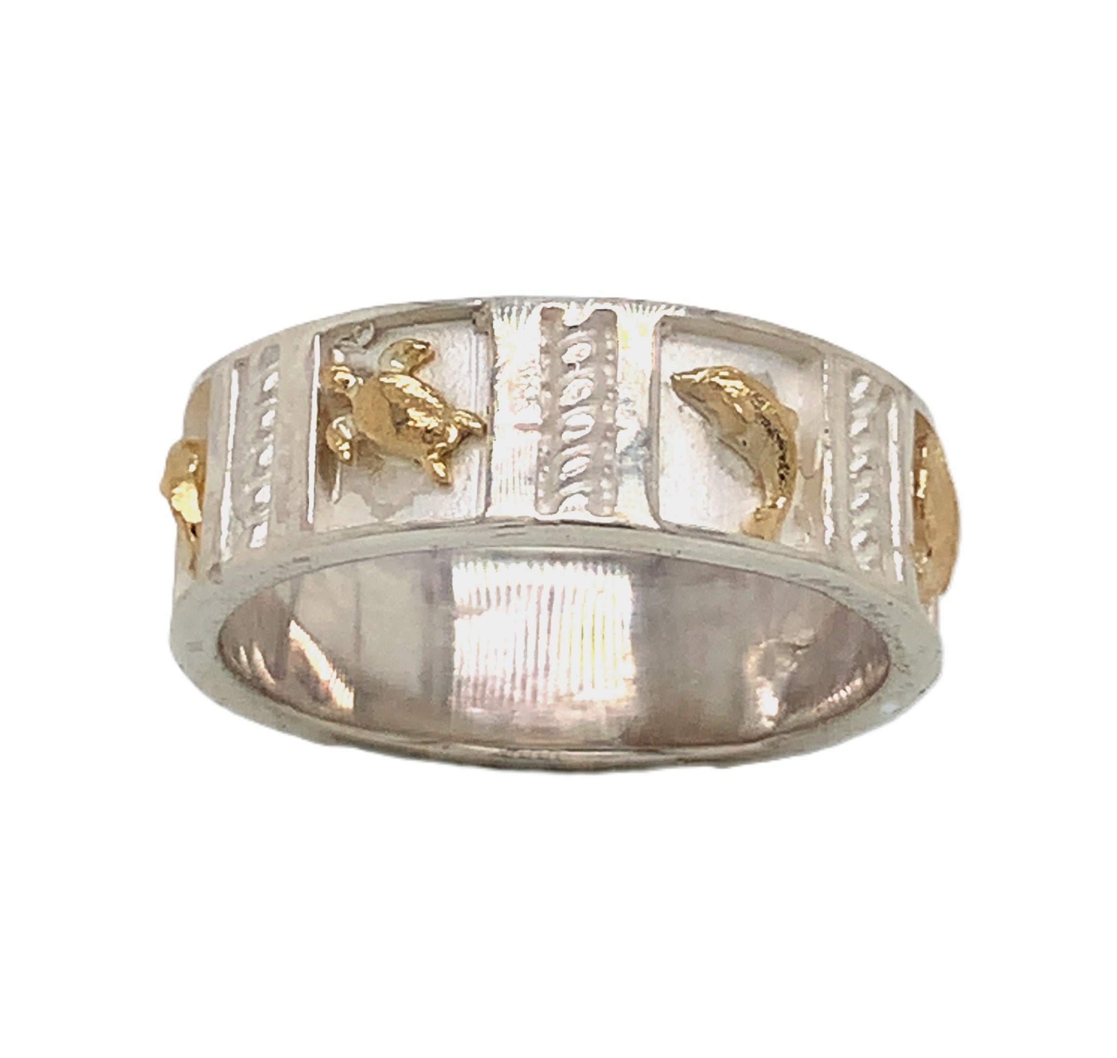 Handcrafted Sterling Silver & 14k Gold Sea Creatures Ring