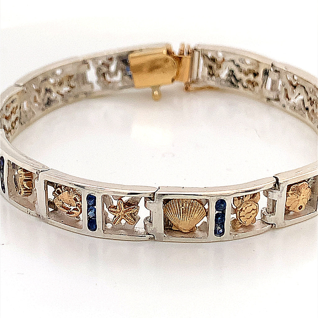 Handcrafted Sterling Silver & 14k Gold Reef Link Bracelet with Sapphires