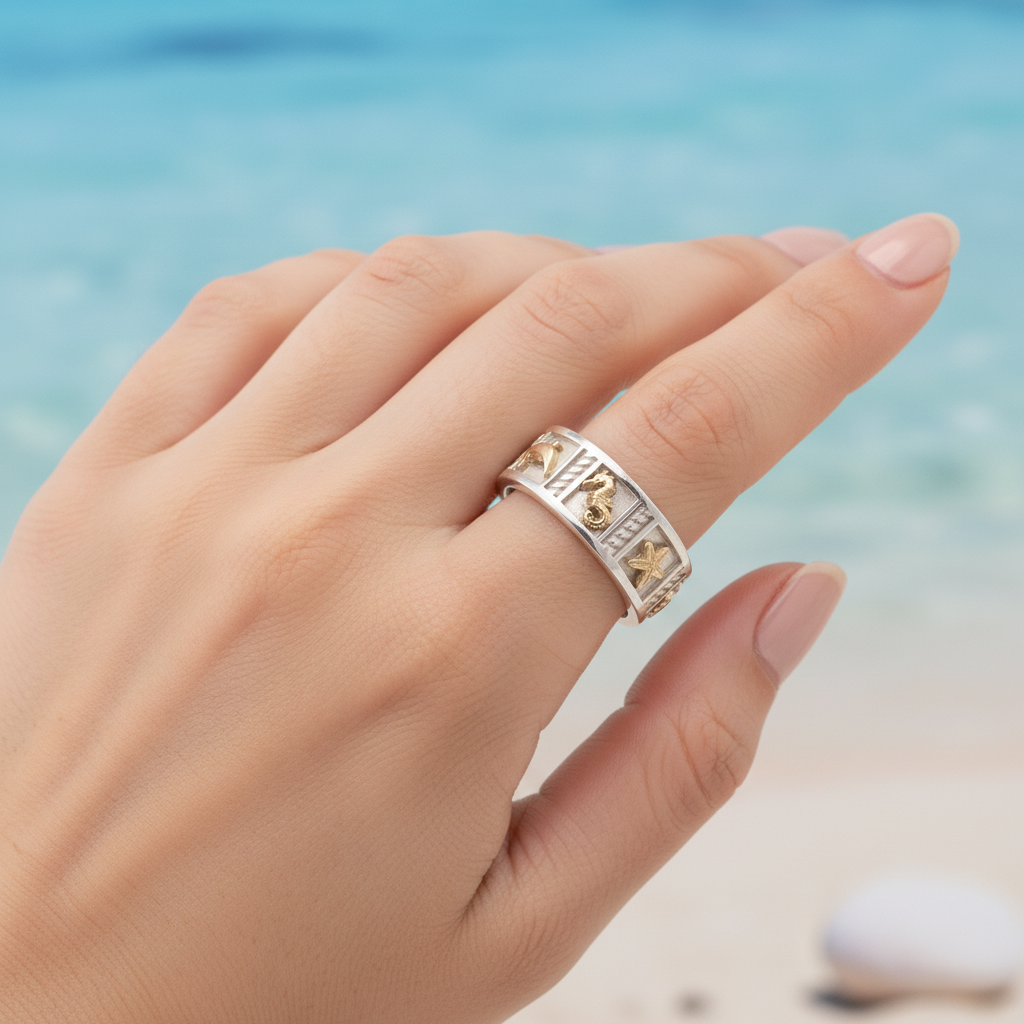 Sea Creatures Reef Ring on model's hand