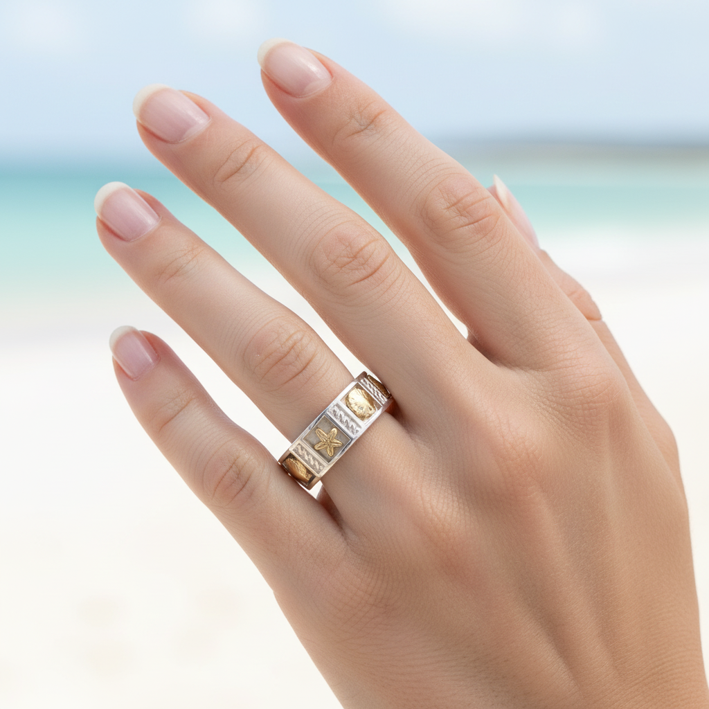Shell & Starfish Ring on model's hand